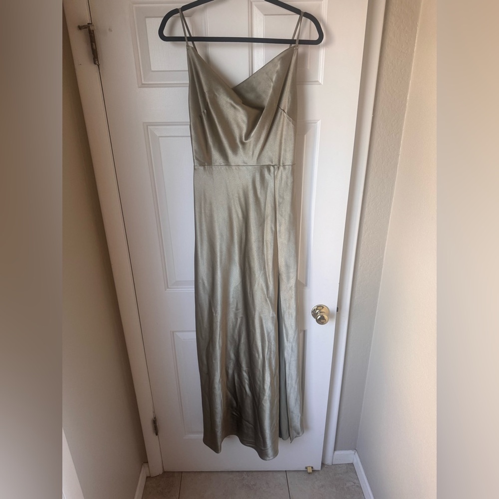 Birdy Grey Satin Bridesmaid Dress is Moss Green